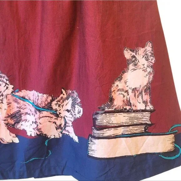 Modcloth Women's Maroon Cat Print Skirt Size M - Picture 4 of 6